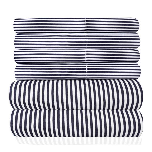 6 Piece Loft Collection Modern Classic Pinstripe Bed Sheet Sets - Twin - Classic Stripe Navy