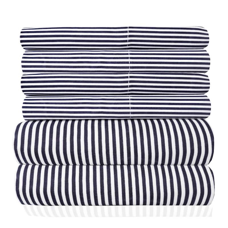 6 Piece Loft Collection Modern Classic Pinstripe Bed Sheet Sets - King - Classic Stripe Navy