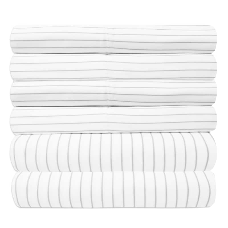 6 Piece Loft Collection Modern Classic Pinstripe Bed Sheet Sets - Twin - Pinstripe White