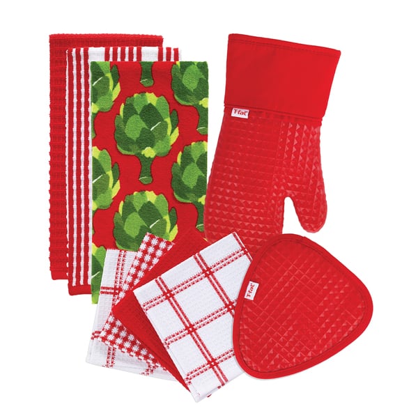 T-fal Textiles 9 Pack Kitchen Textile Set: Kitchen Towels, Dish Cloths, Pot  Holder & Oven Mitt - Bed Bath & Beyond - 15872050