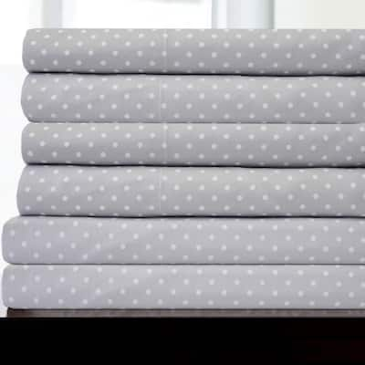 6 Piece Dot Print Bedroom Bed Sheet Set- Grey