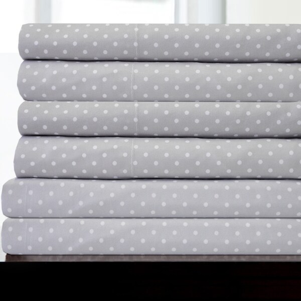 6 Piece Dot Print Bedroom Sheet Set- Grey