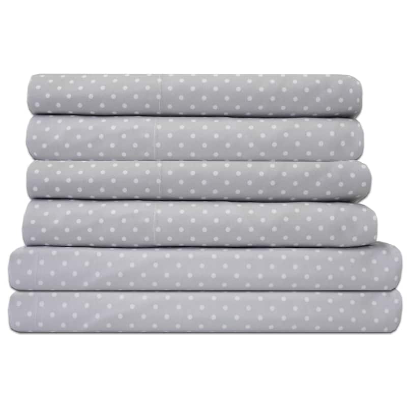 6 Piece Dot Print Bedroom Bed Sheet Set- Grey