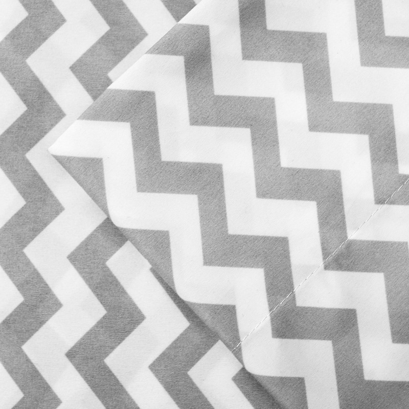 6 Piece Chevron Stripe Print Bedroom Bed Sheet Set- Grey