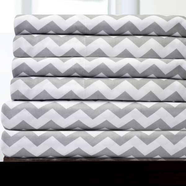 6 Piece Chevron Stripe Print Bedroom Bed Sheet Set Grey On Sale Overstock 15872058