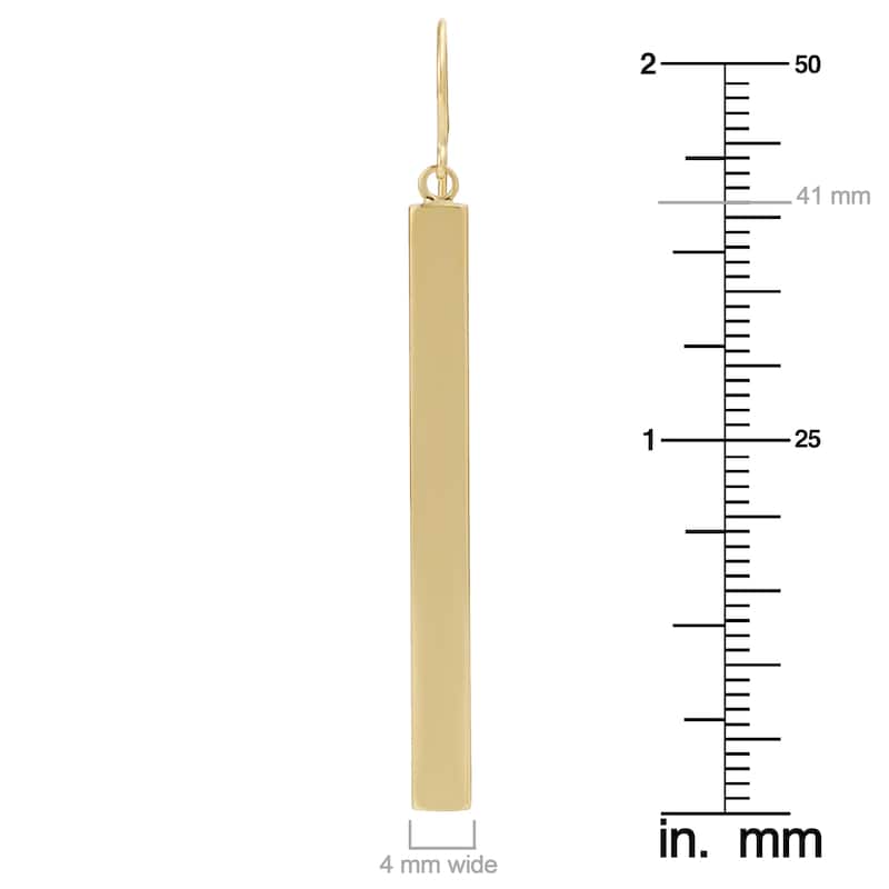 14k Yellow, White or Rose Gold Bar Drop Earrings (4mm, 2 inches)