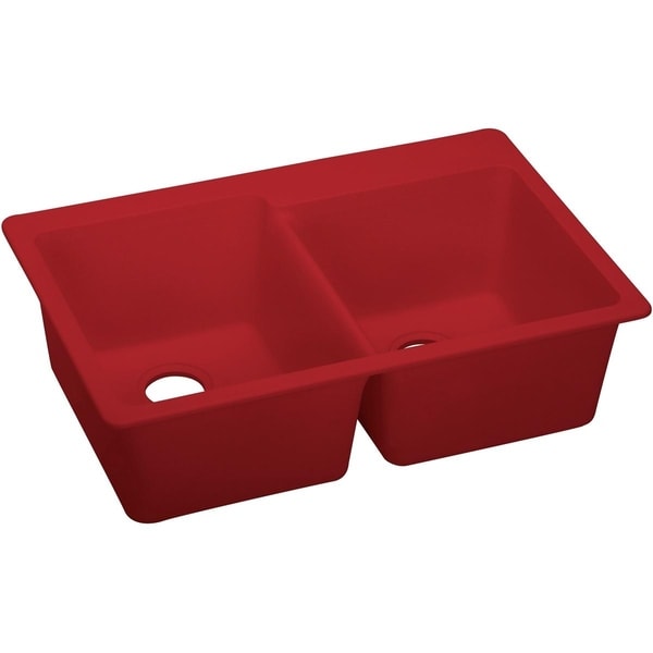 Elkay Quartz Luxe 33" x 22" x 9-1/2", Offset Double Bowl Top Mount Sink, Maraschino