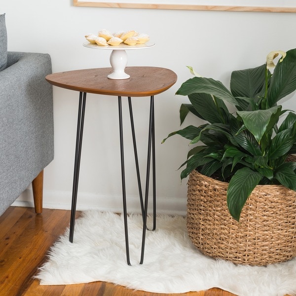 18-inch Hairpin Leg Wood Side Table - Walnut