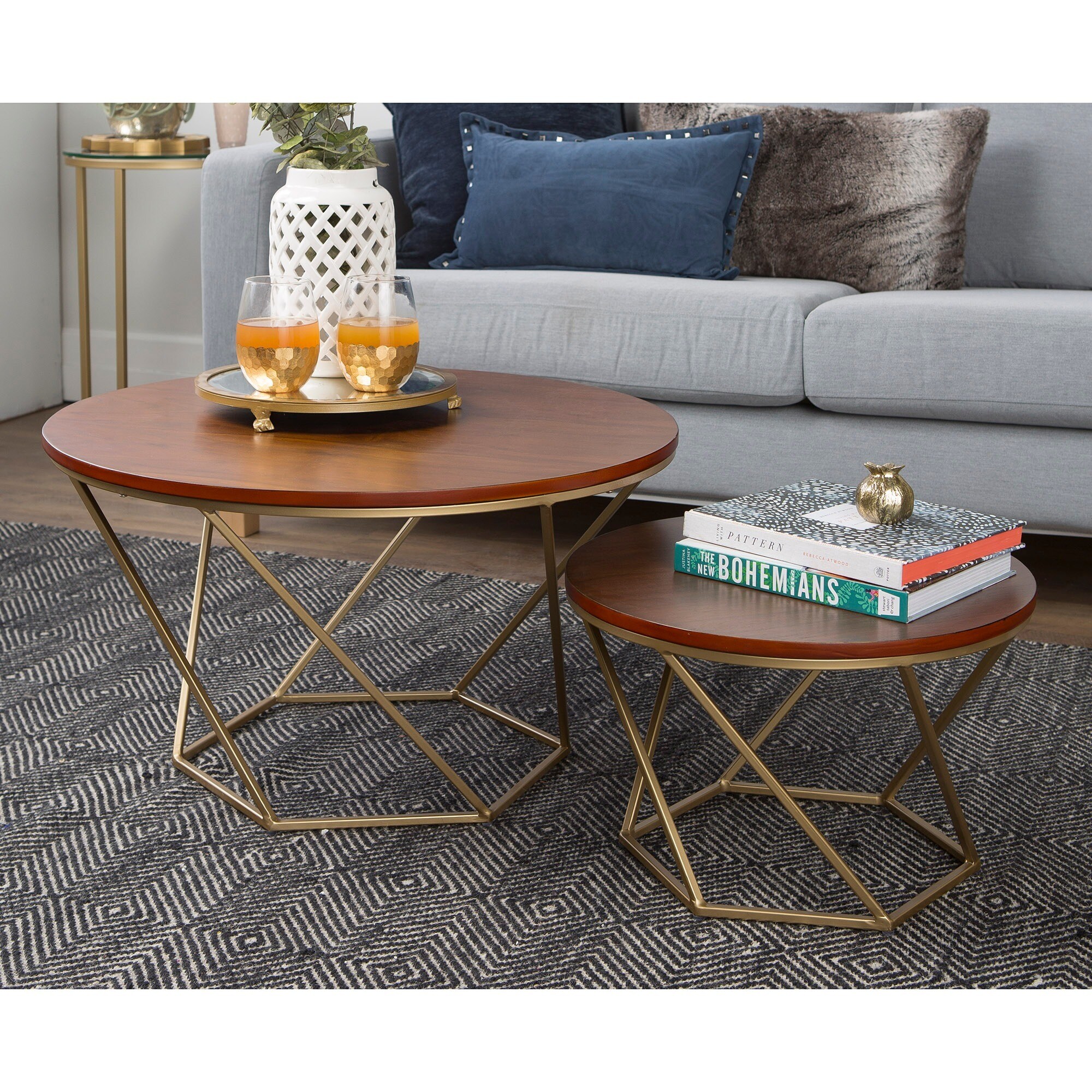 Geometric Wood Nesting Coffee Tables Walnut Free Shipping Today