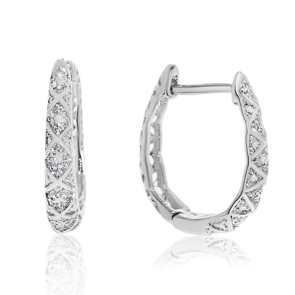 Delicately Embellished Diamond Hoop Earrings Silver Over Br 3 4 Delicately Embellished Diamond Hoop Earrings Silver Over Br 3 4 Inch
