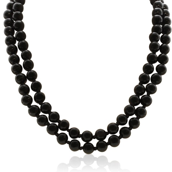 8MM Black Bead Hand Knotted Necklace, 36 Inches