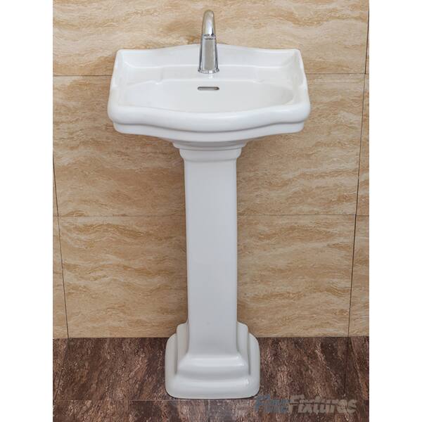 slide 2 of 3, Fine Fixtures, Roosevelt White Pedestal Sink - Vitreous China Ceramic Material (Single Hole)