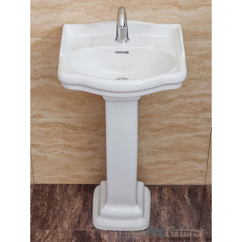 Fine Fixtures, Roosevelt White Pedestal Sink - Vitreous China Ceramic Material (Single Hole)