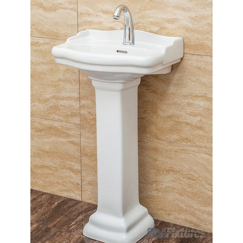 Fine Fixtures, Roosevelt White Pedestal Sink - Vitreous China Ceramic Material (Single Hole)