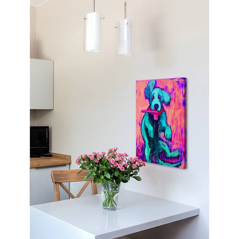Pink Funky Pup' Painting Print on Wrapped Canvas - Multi-Color