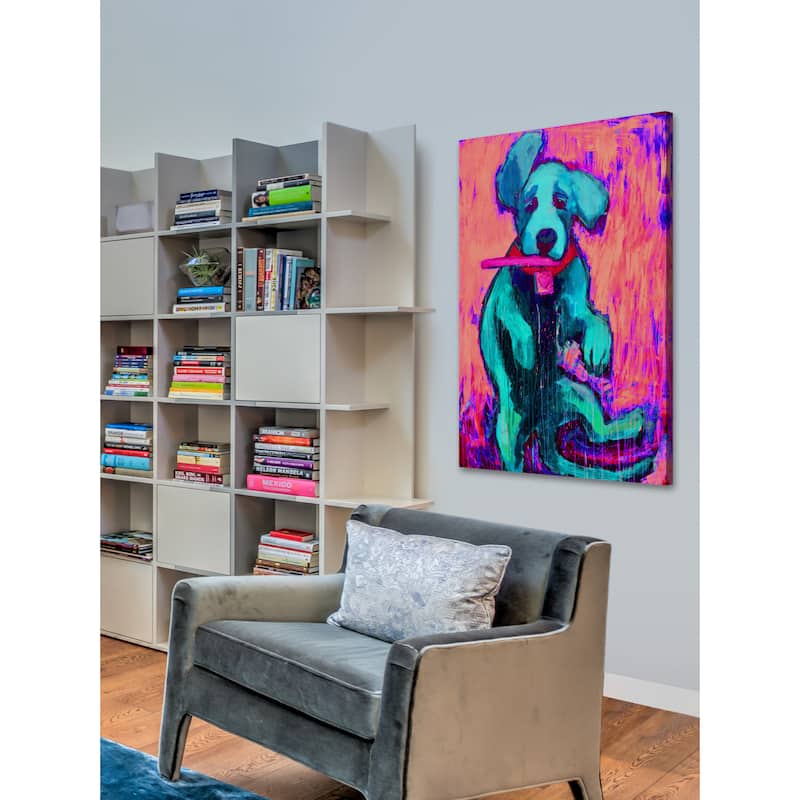 Pink Funky Pup' Painting Print on Wrapped Canvas - Multi-Color
