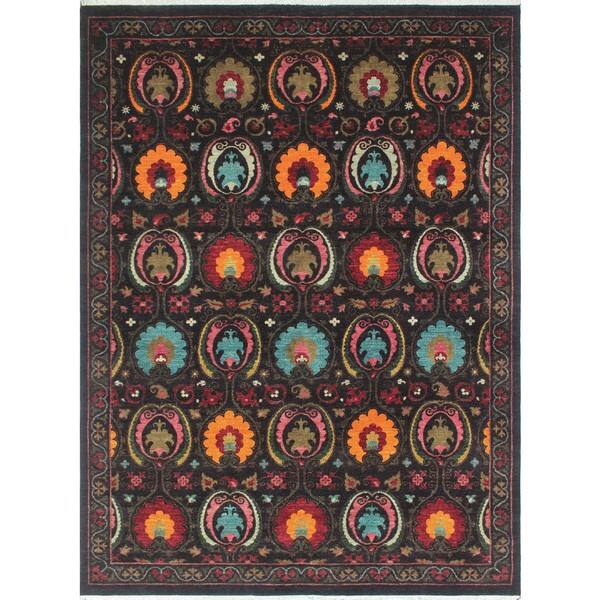 slide 1 of 5, Noori Rug Aria Fine Chobi Bora Black/Red Rug - 8'11 x 11'11