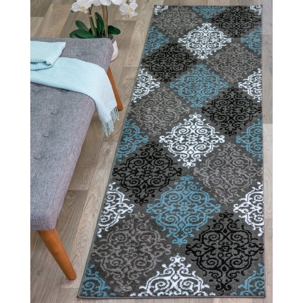Modern Transitional Soft Damask Grey Area Runner Rug 2 X7 3 Modern Transitional Soft Damask Grey Area Runner Rug 2 X27 X7