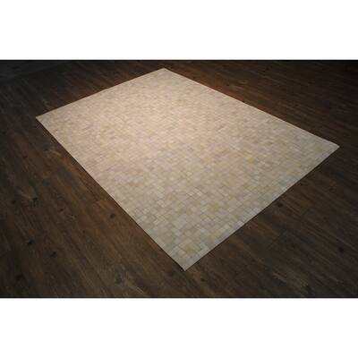 Stitch Visible Patchwork Pattern White/Ivory/Slate Grey 100 Percent Premium Hair-on Hide Ultra Fine Rug - 5' x 7'