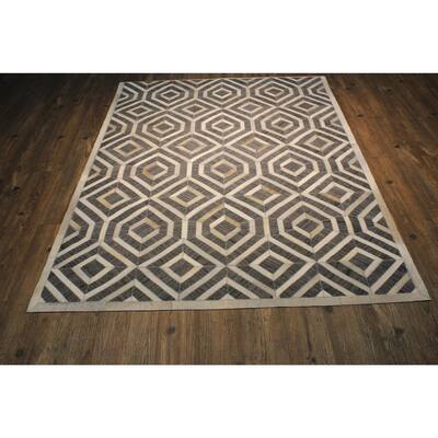 Blue/Grey Zig Zag Hair-on Hide Area Rug - 7'6" x 9'6"