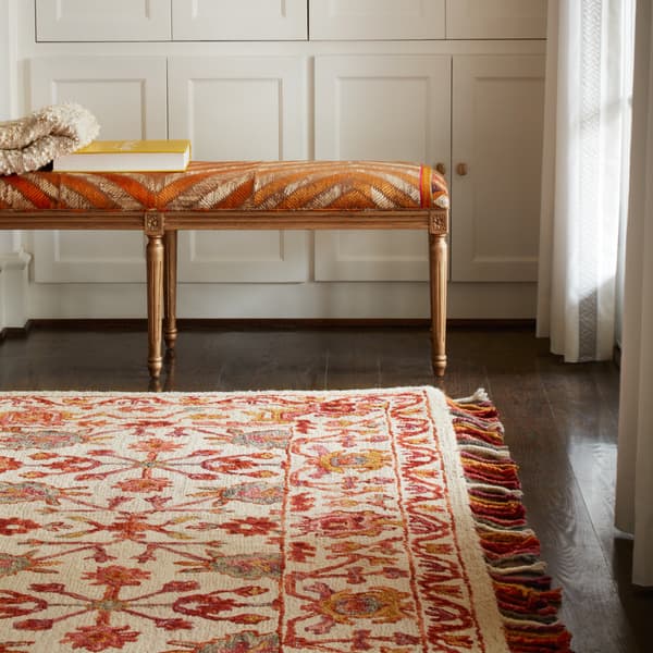 Hand Hooked Pink Orange Fl Wool Area Rug With Hand Hooked Pink Orange Fl Wool Area Rug With