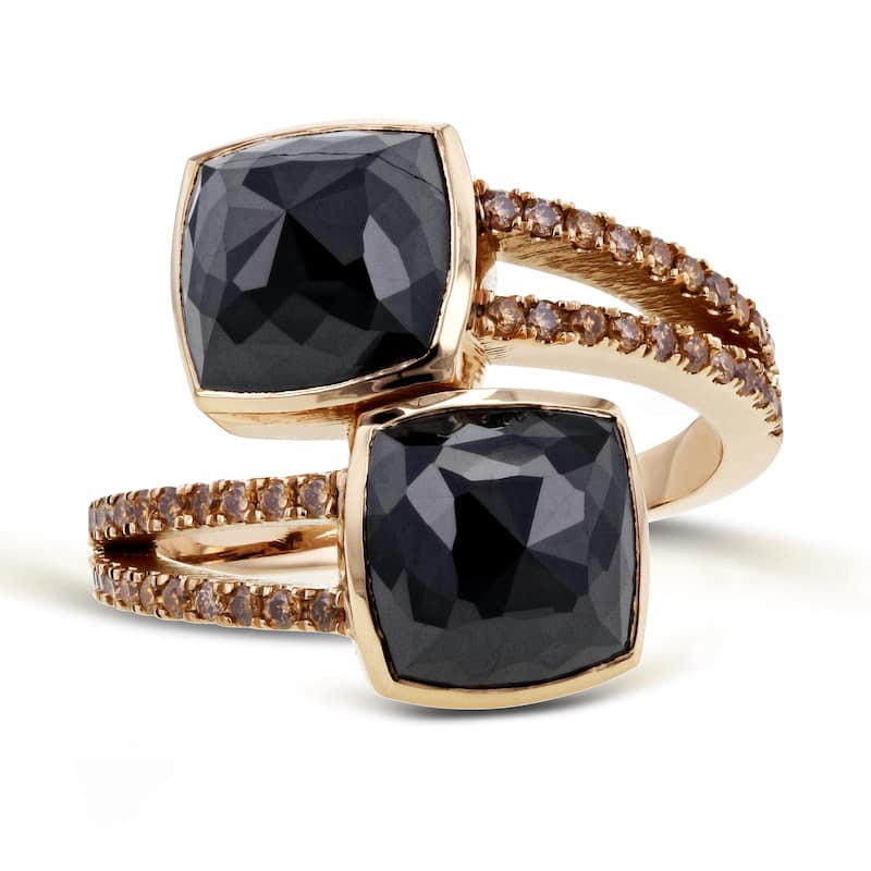 Kobelli 5.62 Carat Black & Champagne Diamond 18k Solid Rose Gold Split Shank Wrap Over Toi et Moi Ring