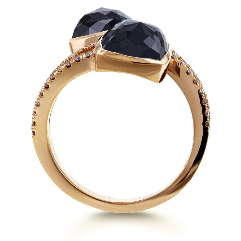Kobelli 5.62 Carat Black & Champagne Diamond 18k Solid Rose Gold Split Shank Wrap Over Toi et Moi Ring