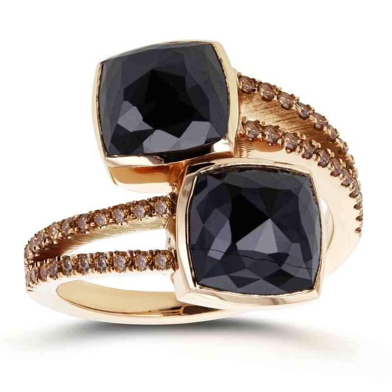 Kobelli 5.62 Carat Black & Champagne Diamond 18k Solid Rose Gold Split Shank Wrap Over Toi et Moi Ring
