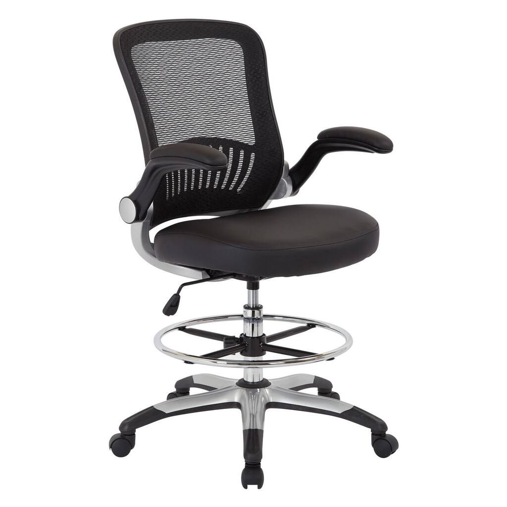Work Smart Mesh Back Drafting Chair With Faux Leather Seat