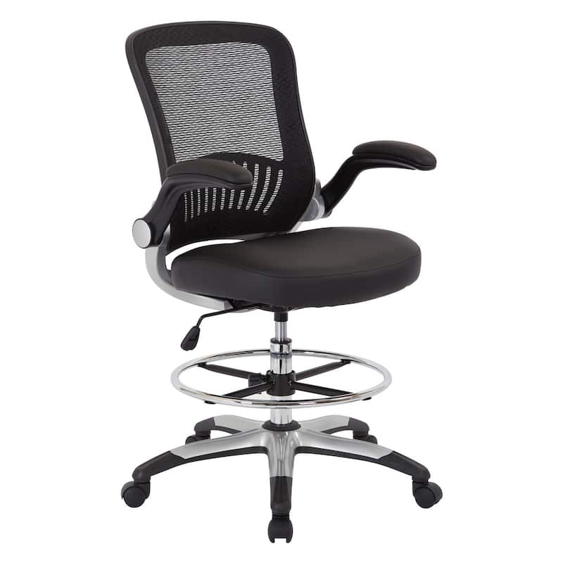 Work Smart Mesh Back Drafting Chair With Faux Leather Seat