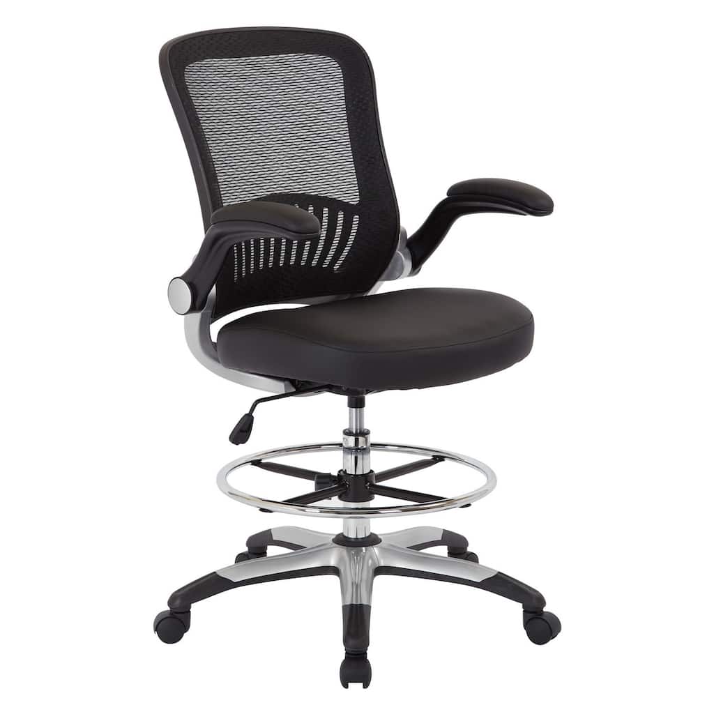 Work Smart Mesh Back Drafting Chair With Faux Leather Seat