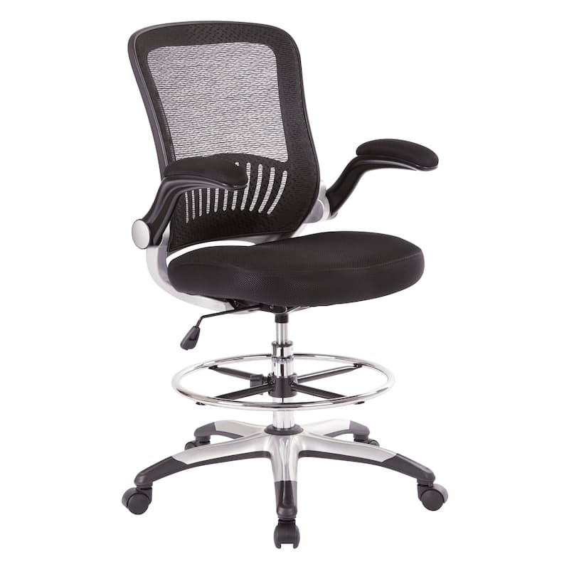 Mesh Back Drafting Chair with Adjustable Foot Ring and Padded Flip Arms