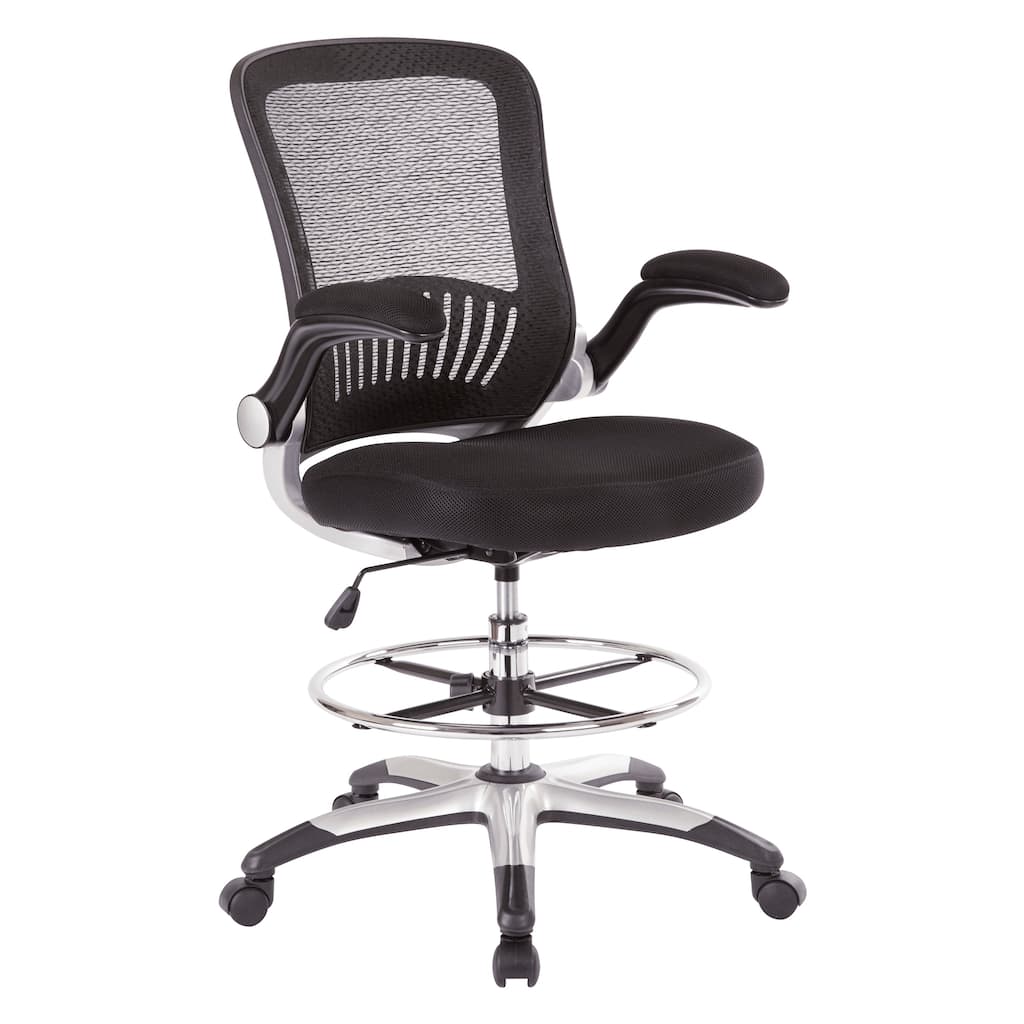 Mesh Back Drafting Chair with Adjustable Foot Ring and Padded Flip Arms