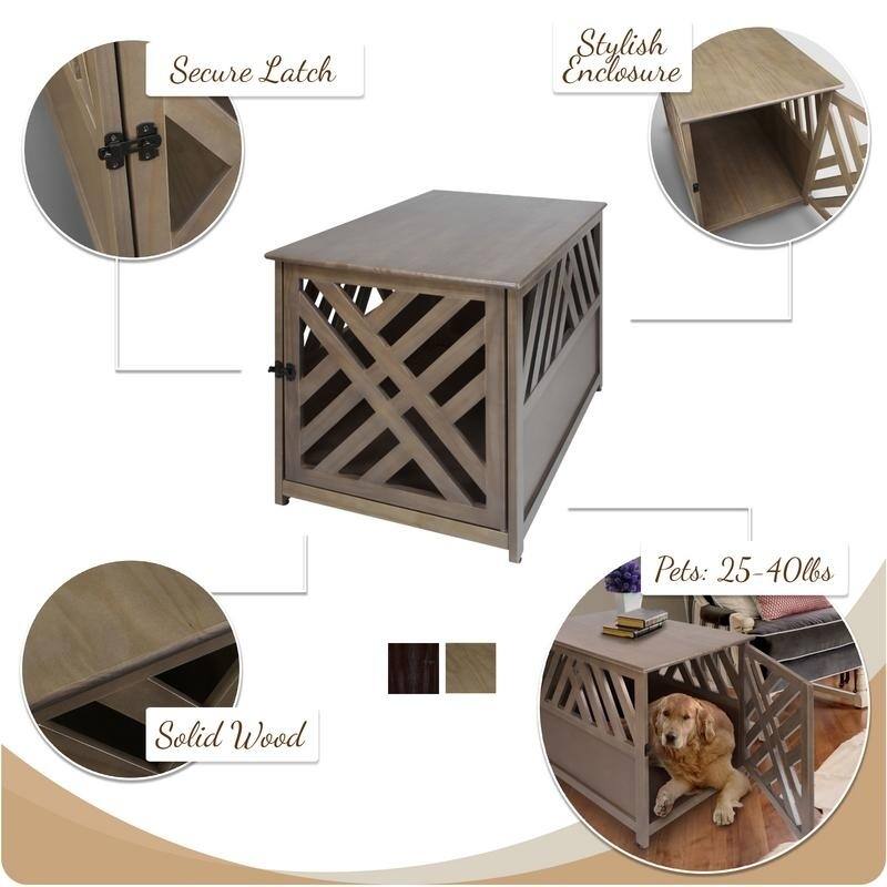 The Gray Barn Haney-Jardine Lattice Grey Wooden Pet Crate/ End Table