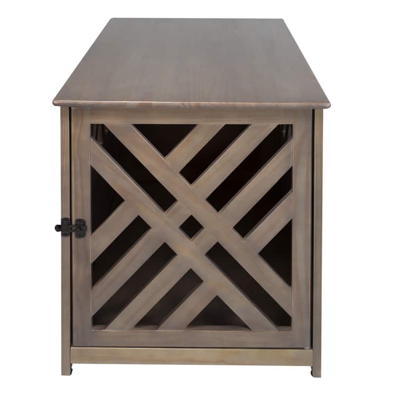 The Gray Barn Haney-Jardine Lattice Grey Wooden Pet Crate/ End Table