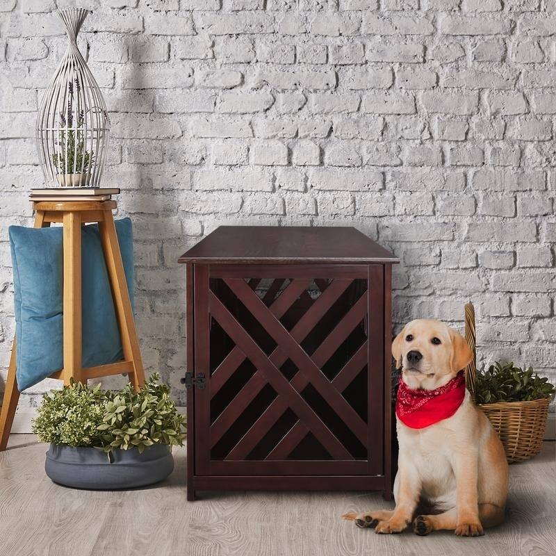 The Gray Barn Haney-Jardine Lattice Grey Wooden Pet Crate/ End Table