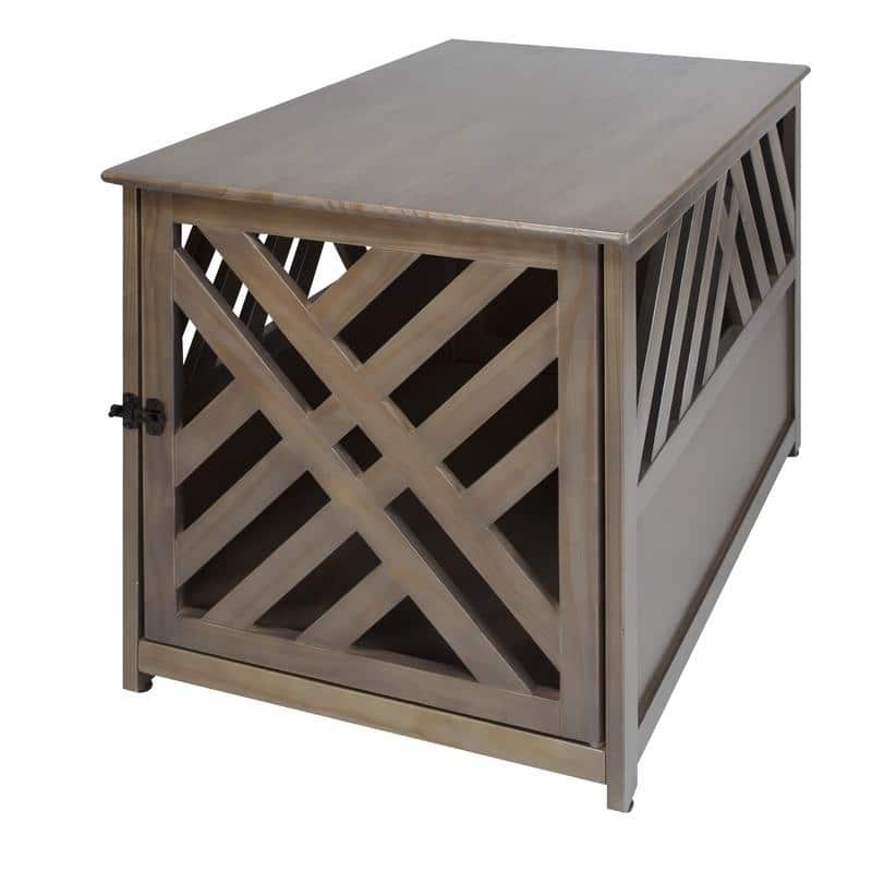 The Gray Barn Haney-Jardine Lattice Grey Wooden Pet Crate/ End Table