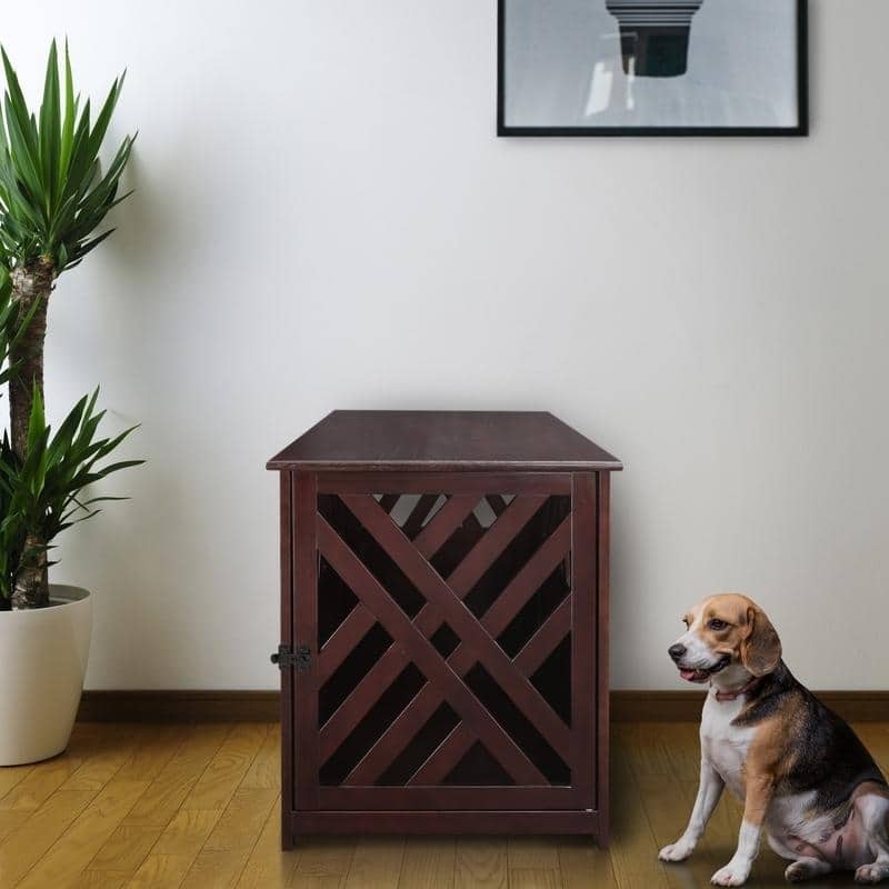 The Gray Barn Haney-Jardine Lattice Grey Wooden Pet Crate/ End Table