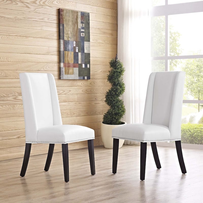 Baron White Vinyl Upholstery and Wood Frame Dining Chairs (Set of 2)
