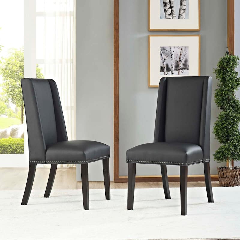 Baron White Vinyl Upholstery and Wood Frame Dining Chairs (Set of 2) - Black