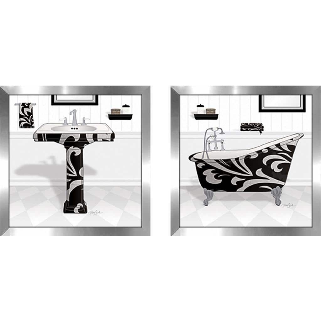 "Black Damask Tub" Wall Art Set of 2, Matching Set
