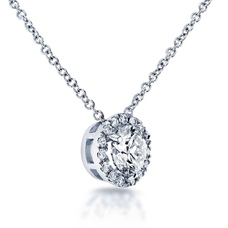 Annello by Kobelli 14k White Gold 3/5ct TDW Circle Diamond Halo Necklace