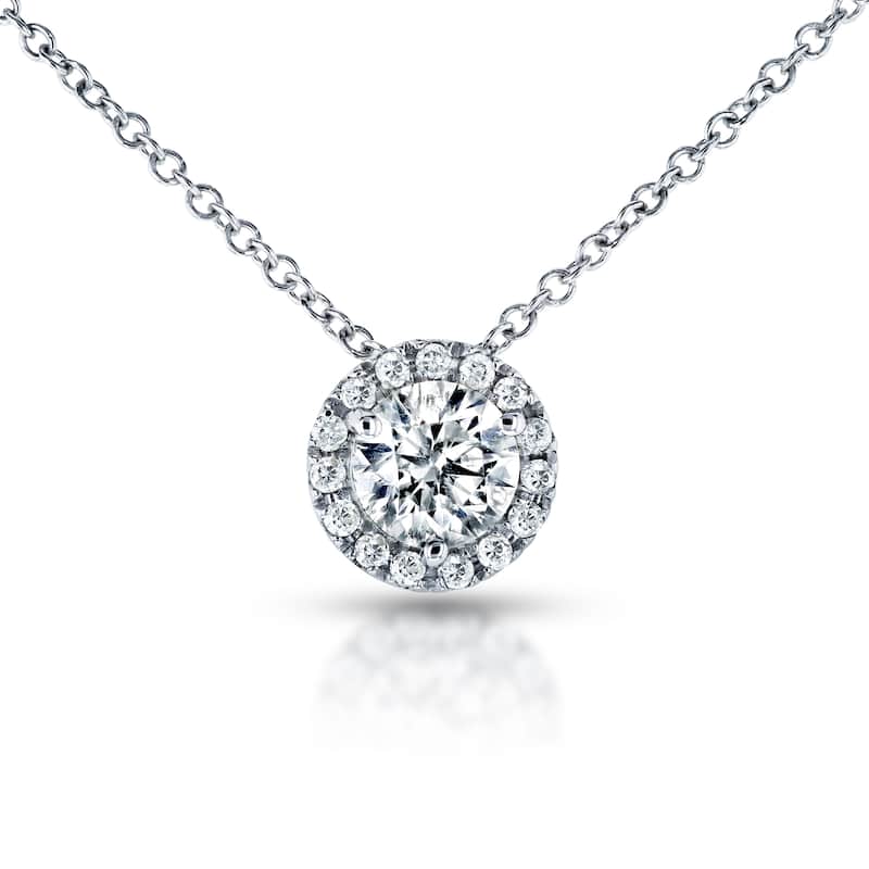 Annello by Kobelli 14k White Gold 3/5ct TDW Circle Diamond Halo Necklace