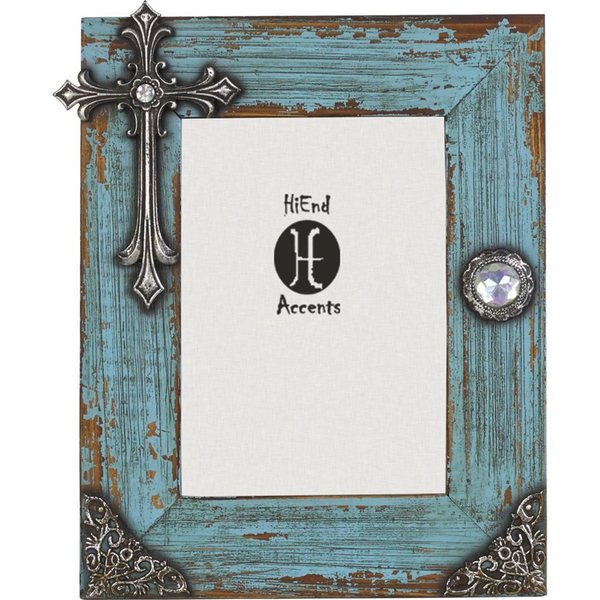 HiEnd Accents Turquoise Distressed Frame With Cross 5 X 7