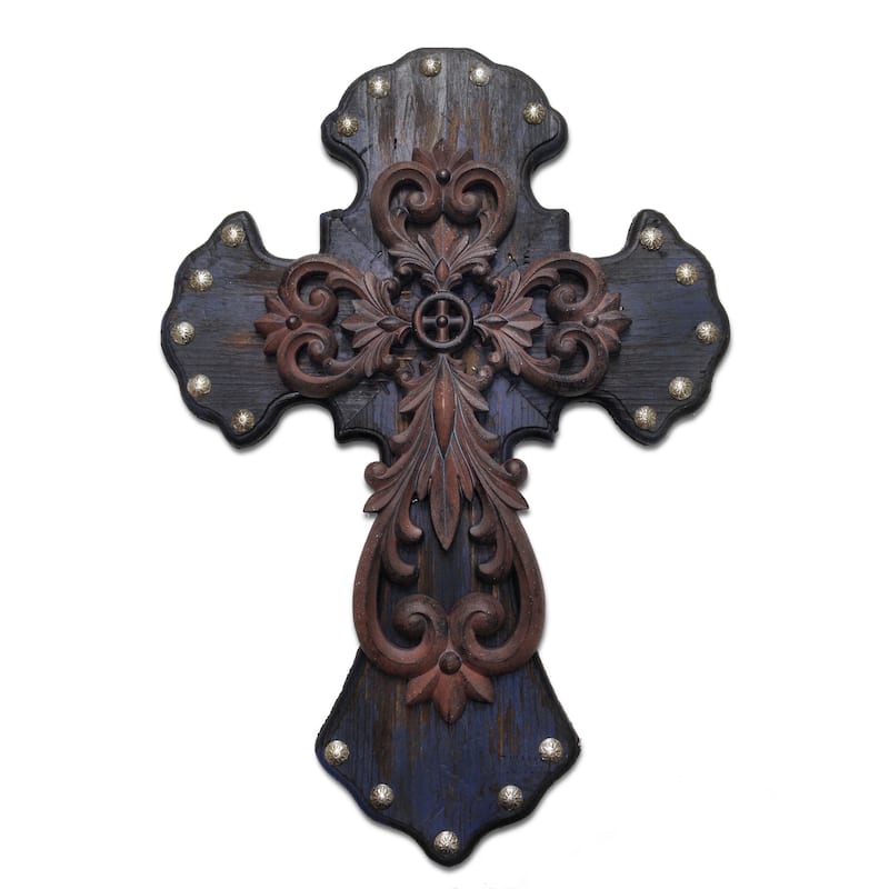 HiEnd Accents Studded Wood Cross W/Metal Cross Overlay (Ea)