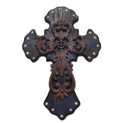 HiEnd Accents Studded Wood Cross W/Metal Cross Overlay (Ea)