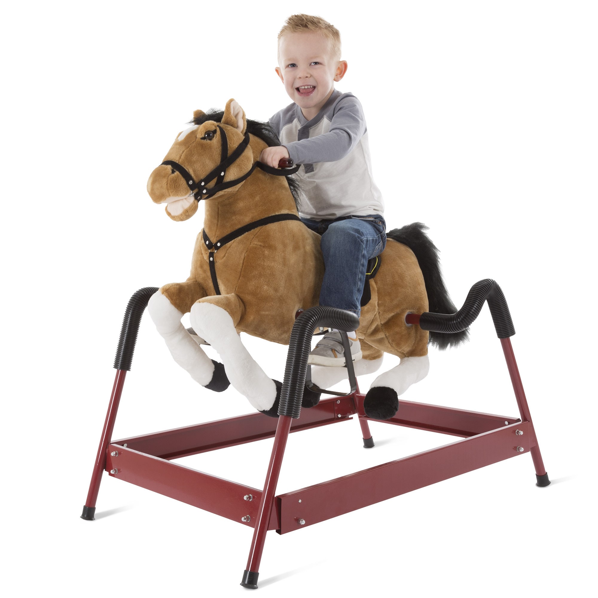 Happy Trails Brown Spring Rocking Horse Plush Ride on Toy with ...