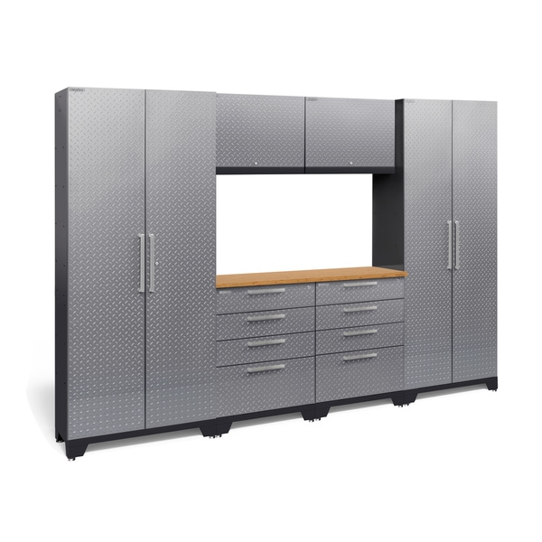 Diamond Plate Black NewAge Products 55566 Performance 2.0 8 Piece Cabinetry Set with Stainless Steel Worktop