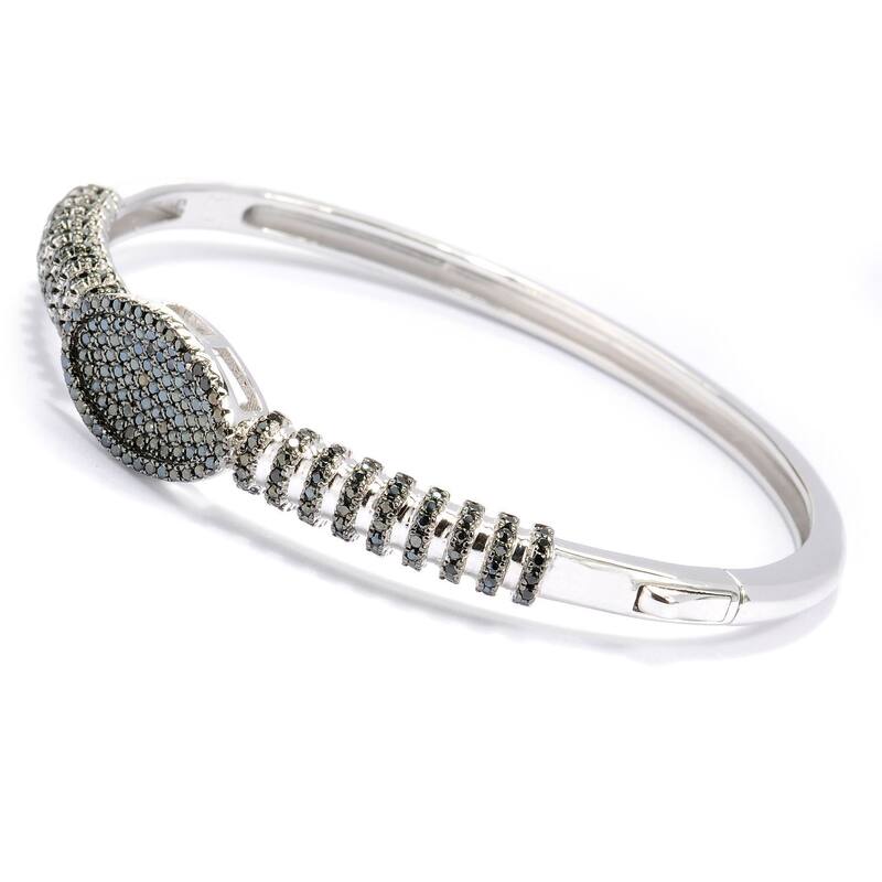 Sterling Silver 1.62ctw Spinel Oval & Striped Bangle Bracelet