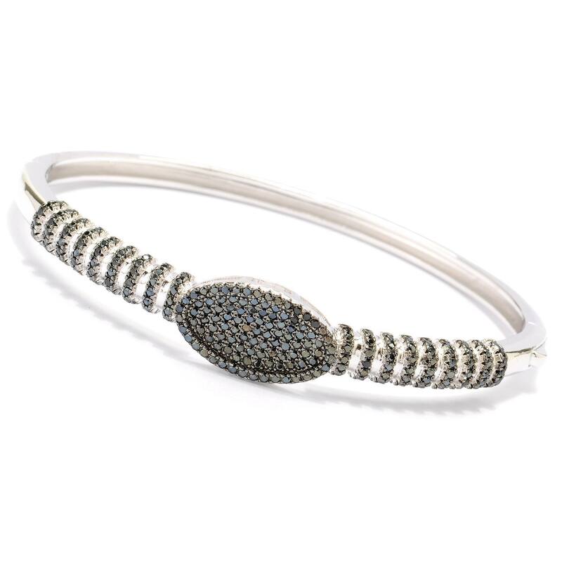 Sterling Silver 1.62ctw Spinel Oval & Striped Bangle Bracelet